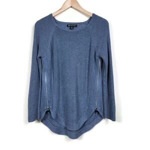 INC International Concepts Waffle Knit Sweater Blue Side Zip Tunic Women Size PM